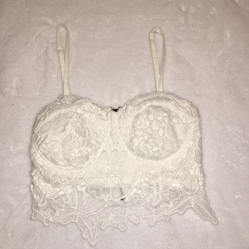 White Lace Crop Top (Size Small)